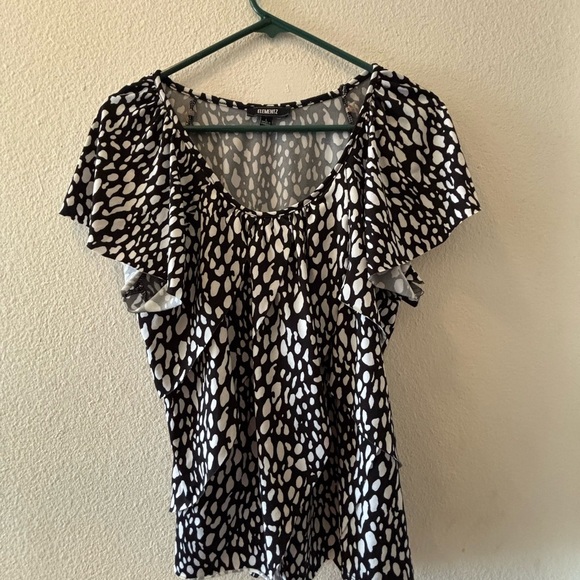 Elementz Black and White Flutter Sleeve Blouse - Picture 1 of 4